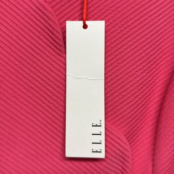 ELLE NWT Pandango Pink Scalloped Ribbed Faux Wrap Sleeveless Fit & Flare Dress - Picture 6 of 12